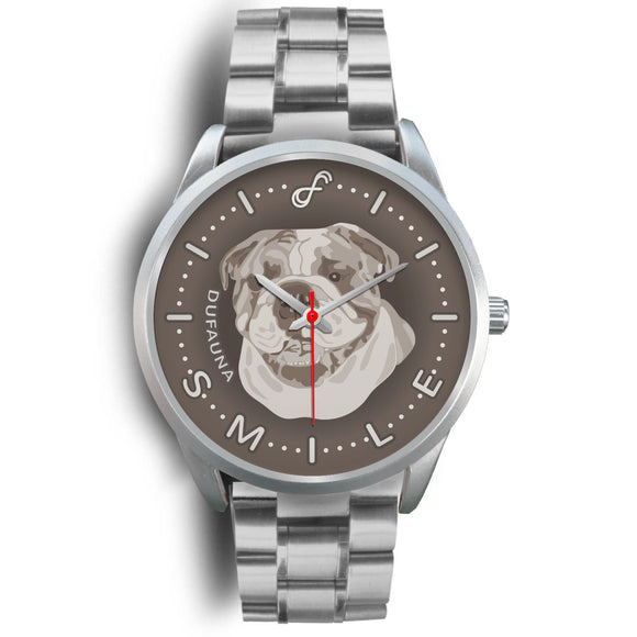 Grey English Bulldog Smile Rose Gold Watch SR0807