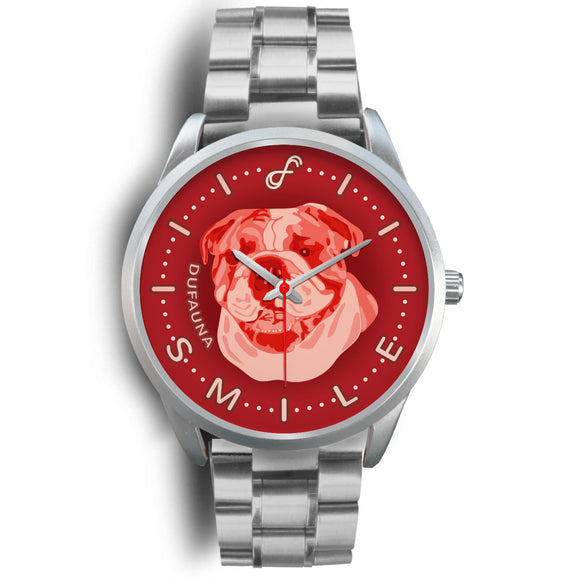 Red English Bulldog Smile Steel Watch SS0907