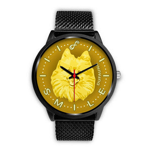 Yellow Pomeranian Smile Black Watch SB1115