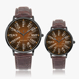 PEACE wrist watch in 24 languages with countries - brown/beige letters