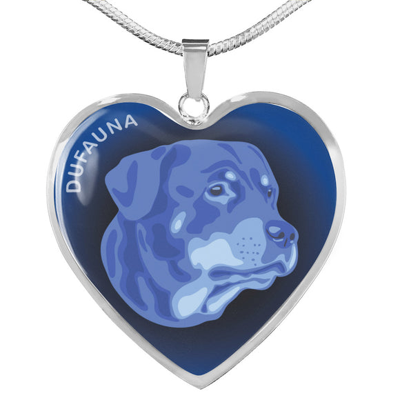 Blue Rottweiler Profile Dark Heart Necklace D22