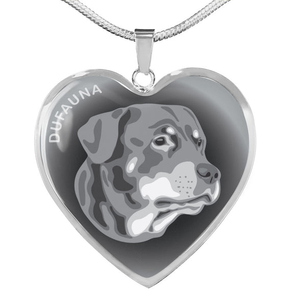 Grey Rottweiler Profile Dark Heart Necklace D22