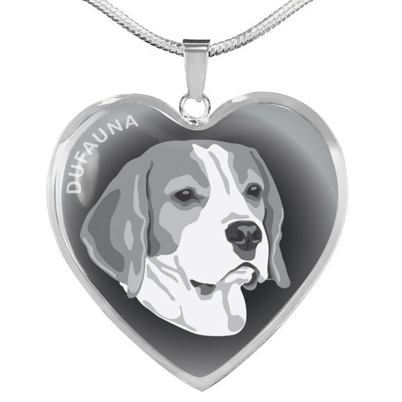 Grey Beagle Profile Dark Heart Necklace D22