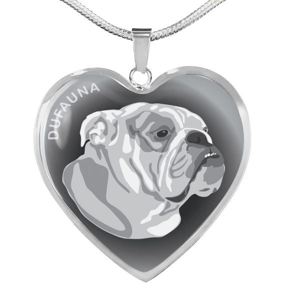 Grey English Bulldog Profile Dark Heart Necklace D22
