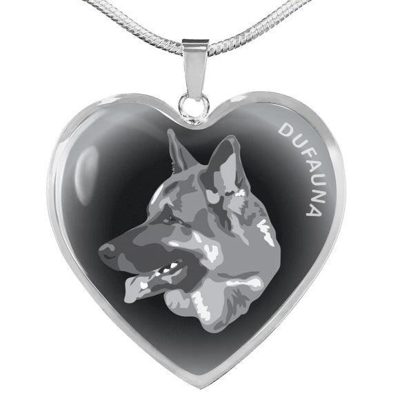 Grey German Shepherd Profile Dark Heart Necklace D22