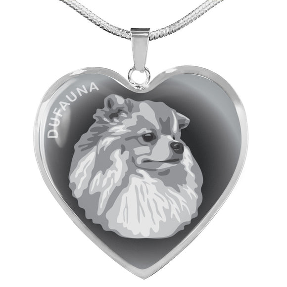 Grey Pomeranian Profile Dark Heart Necklace D22