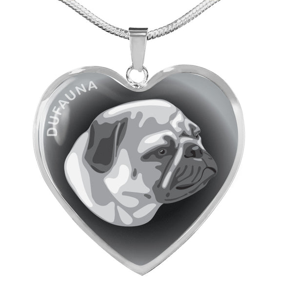 Grey Pug Profile Dark Heart Necklace D22
