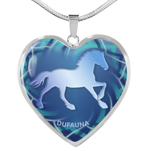 Blue Horse Silhouette Heart Necklace D17