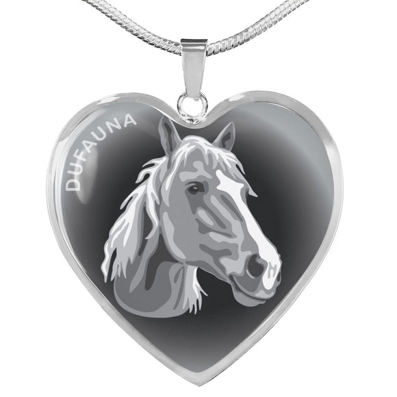 Grey Horse Profile Dark Heart Necklace D22