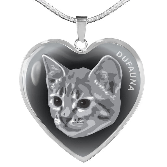 Grey Cat Profile Dark Heart Necklace D22