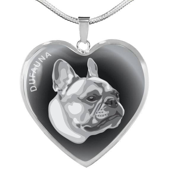 Grey French Bulldog Profile Dark Heart Necklace D22