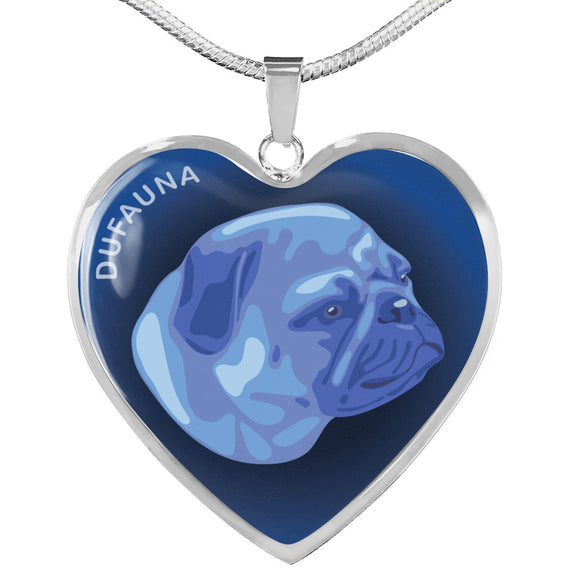 Blue Pug Profile Dark Heart Necklace D22