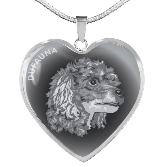 Grey Poodle Profile Dark Heart Necklace D22