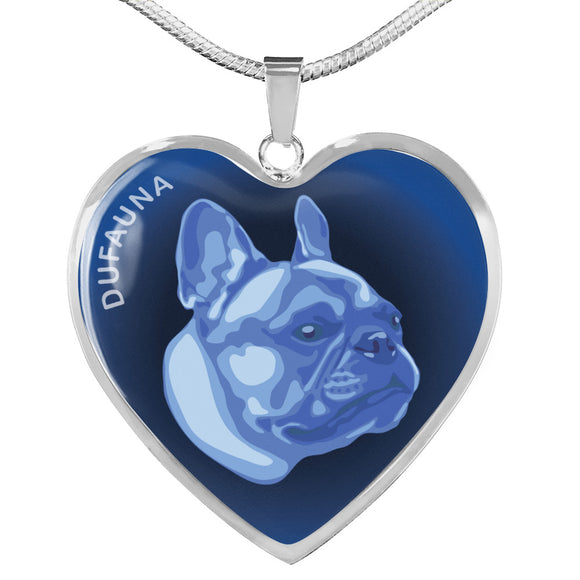 Blue French Bulldog Profile Dark Heart Necklace D22