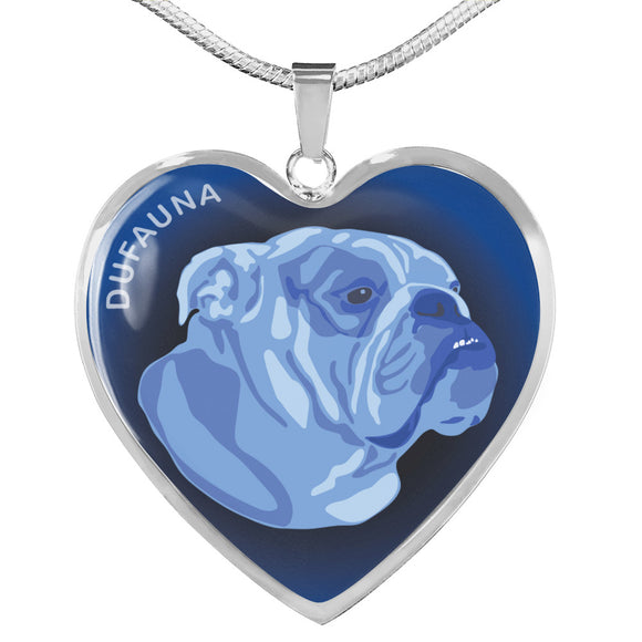 Blue English Bulldog Profile Dark Heart Necklace D22