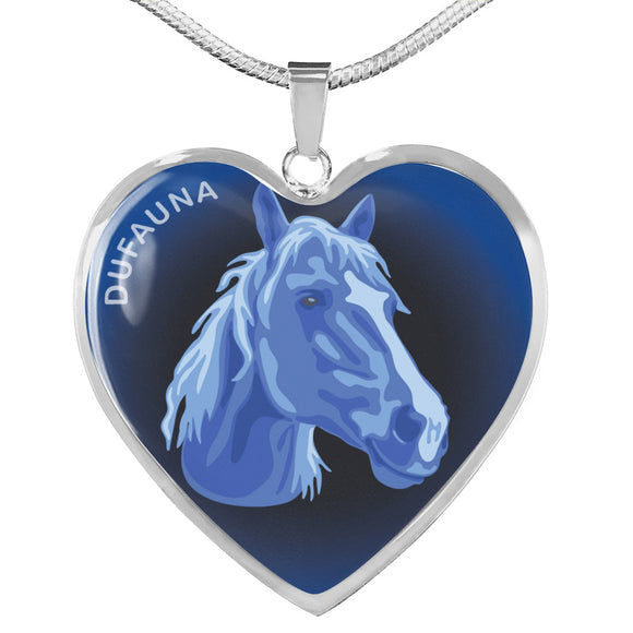 Blue Horse Profile Dark Heart Necklace D22