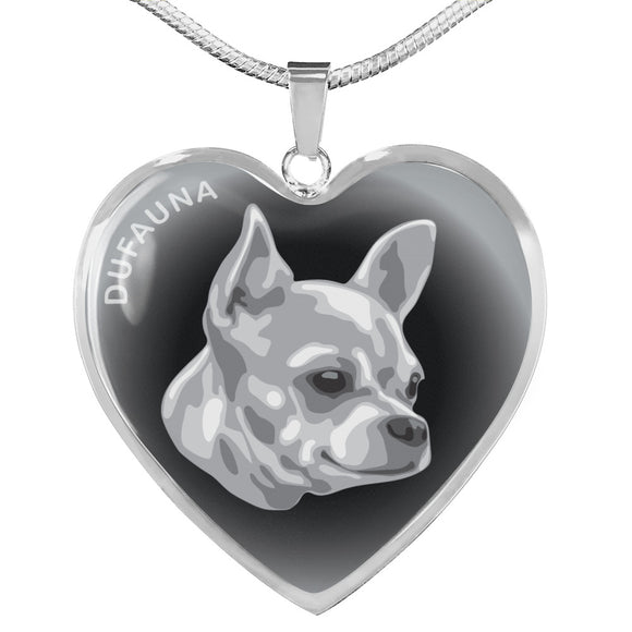 Grey Chihuahua Profile Dark Heart Necklace D22