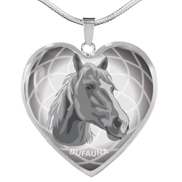 Grey Horse Profile Heart Necklace D21