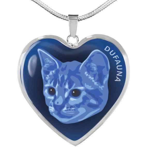 Blue Cat Profile Dark Heart Necklace D22