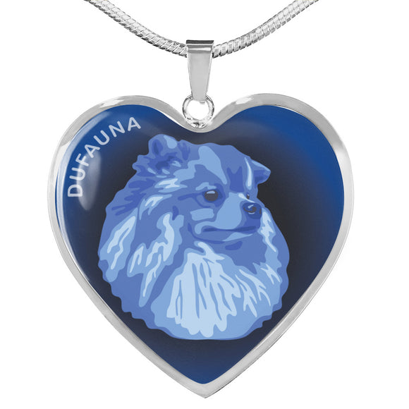 Blue Pomeranian Profile Dark Heart Necklace D22