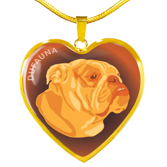 Orange English Bulldog Profile Dark Heart Necklace D22