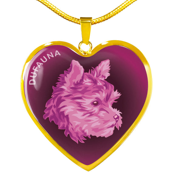 Berry Pink Yorkie Profile Dark Heart Necklace D22