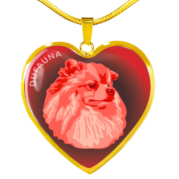 Red Pomeranian Profile Dark Heart Necklace D22