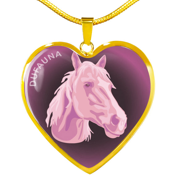 Soft Pink Horse Profile Dark Heart Necklace D22