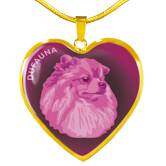 Berry Pink Pomeranian Profile Dark Heart Necklace D22