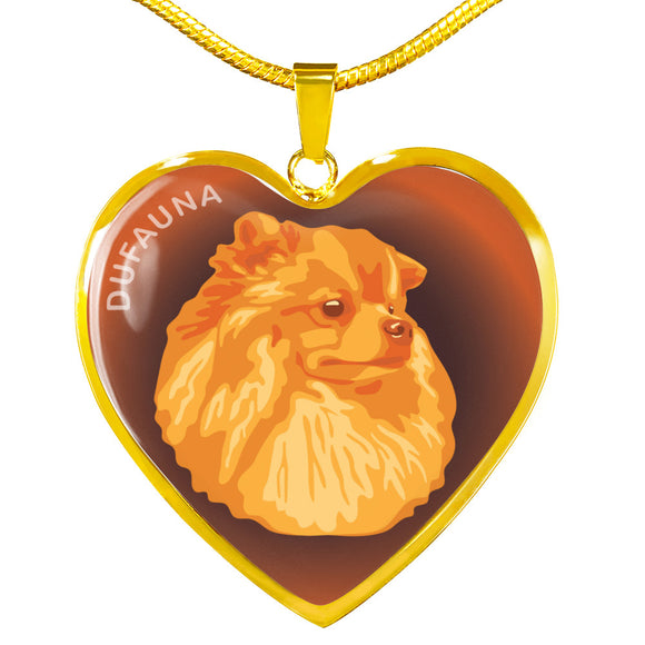 Orange Pomeranian Profile Dark Heart Necklace D22