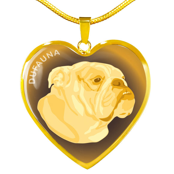 Yellow English Bulldog Profile Dark Heart Necklace D22
