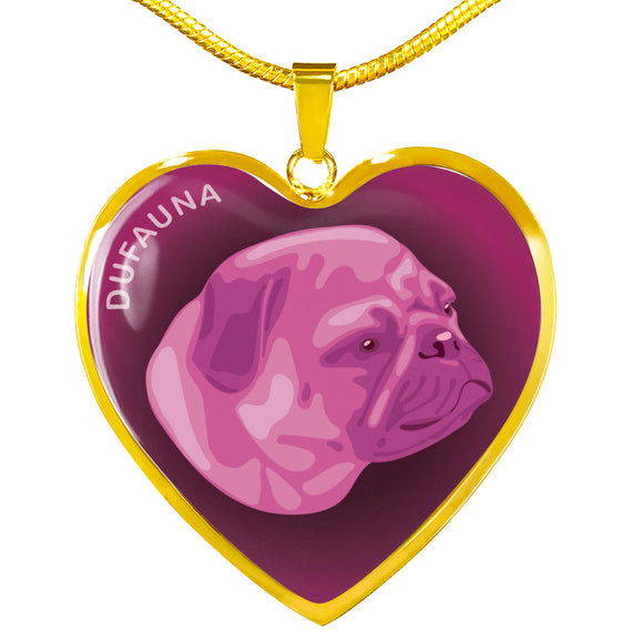 Berry Pink Pug Profile Dark Heart Necklace D22