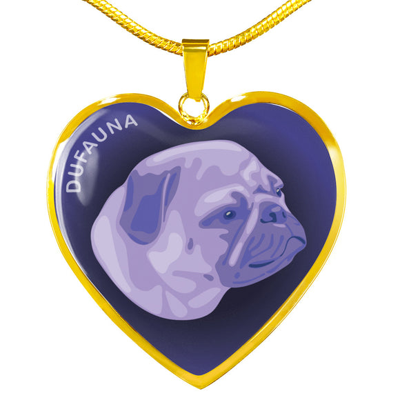 Purple Pug Profile Dark Heart Necklace D22