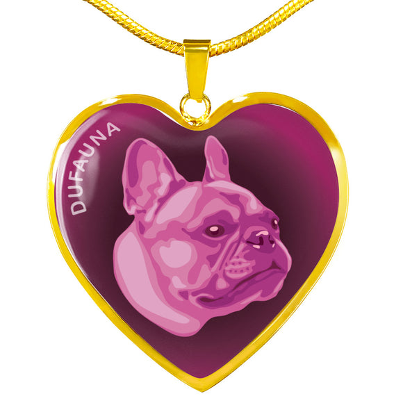Berry Pink French Bulldog Profile Dark Heart Necklace D22