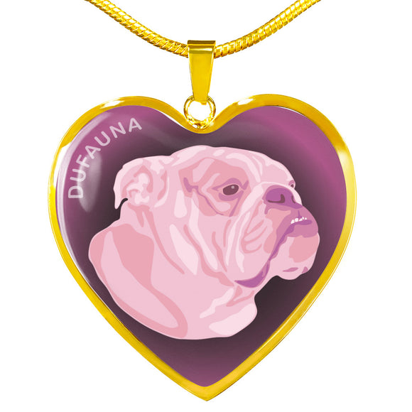 Soft Pink English Bulldog Profile Dark Heart Necklace D22