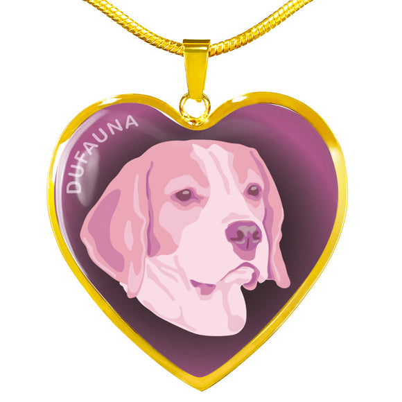 Soft Pink Beagle Profile Dark Heart Necklace D22