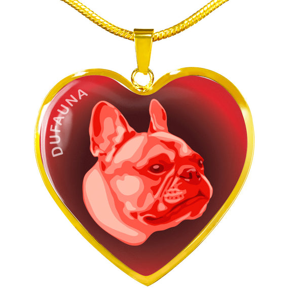 Red French Bulldog Profile Dark Heart Necklace D22
