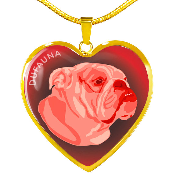 Red English Bulldog Profile Dark Heart Necklace D22