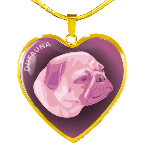 Soft Pink Pug Profile Dark Heart Necklace D22