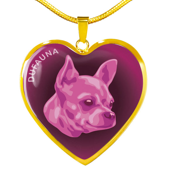 Berry Pink Chihuahua Profile Dark Heart Necklace D22
