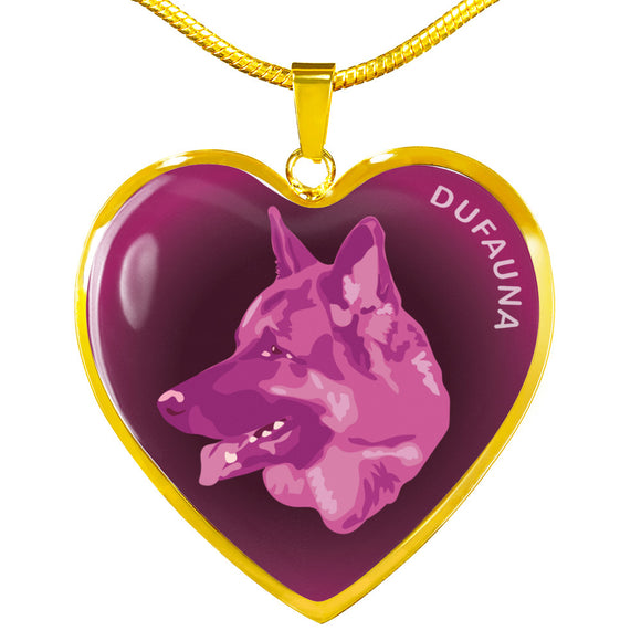 Berry Pink German Shepherd Profile Dark Heart Necklace D22