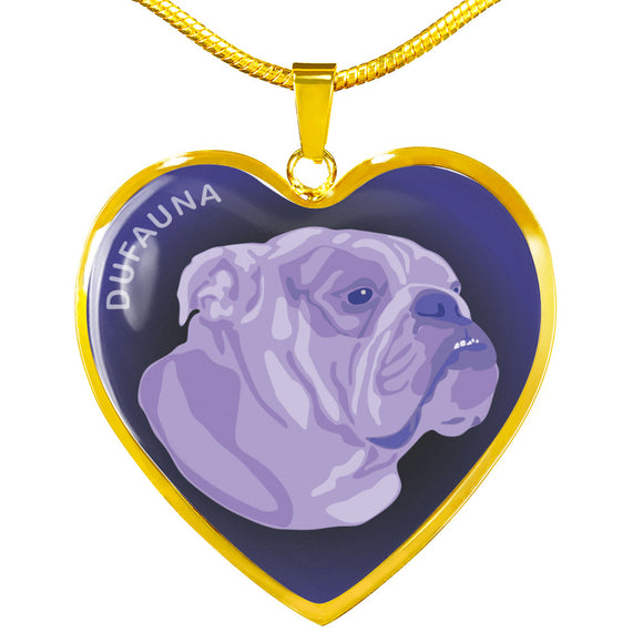 Purple English Bulldog Profile Dark Heart Necklace D22