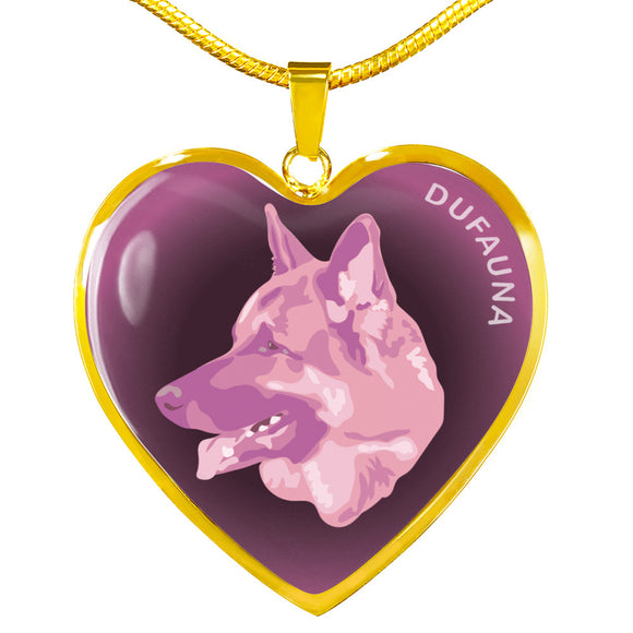 Soft Pink German Shepherd Profile Dark Heart Necklace D22