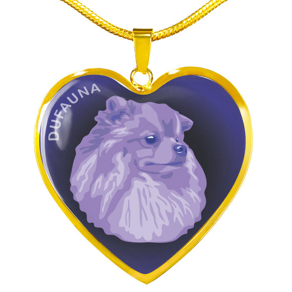 Purple Pomeranian Profile Dark Heart Necklace D22