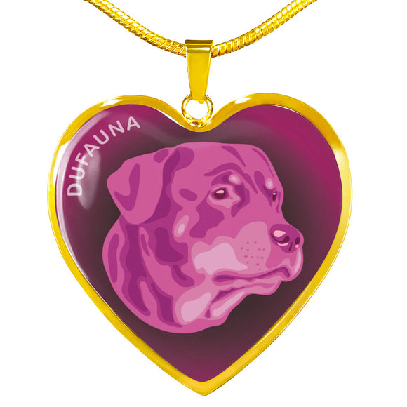 Berry Pink Rottweiler Profile Dark Heart Necklace D22