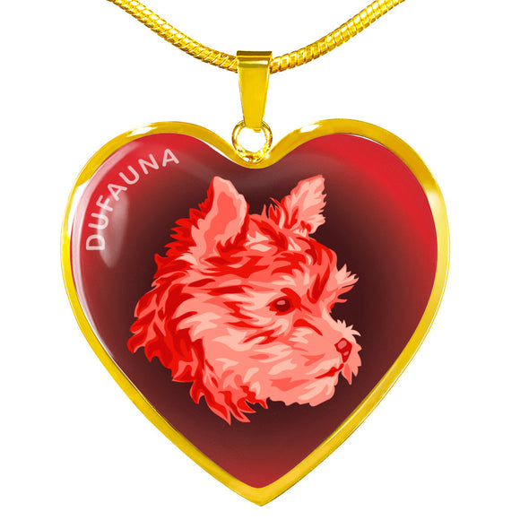 Red Yorkie Profile Dark Heart Necklace D22