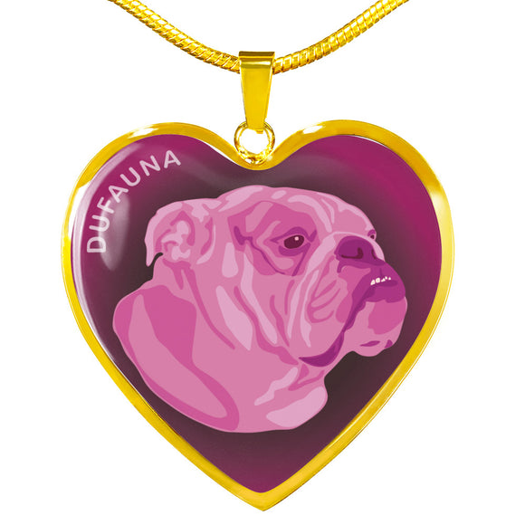 Berry Pink English Bulldog Profile Dark Heart Necklace D22