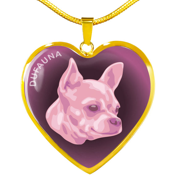 Soft Pink Chihuahua Profile Dark Heart Necklace D22