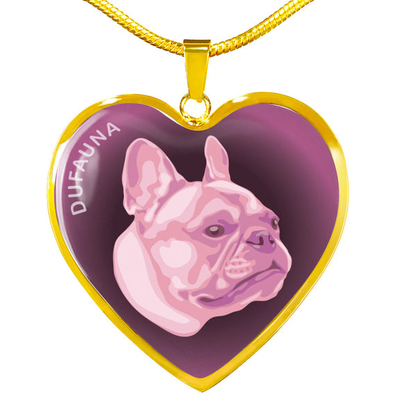 Soft Pink French Bulldog Profile Dark Heart Necklace D22