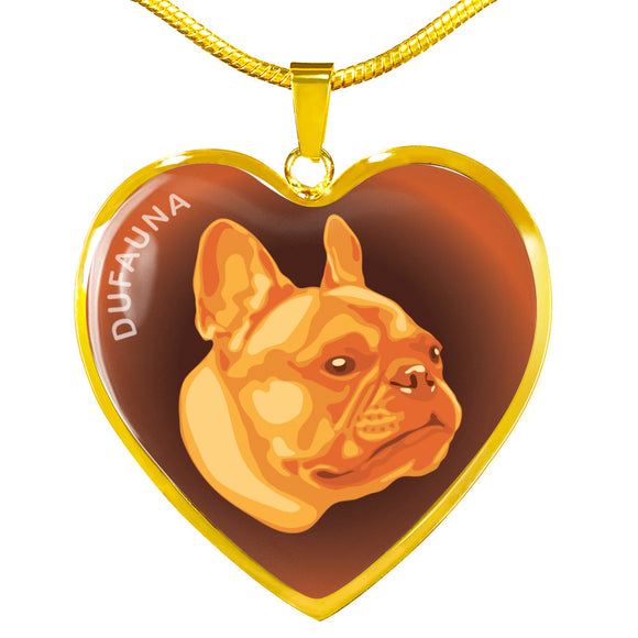 Orange French Bulldog Profile Dark Heart Necklace D22
